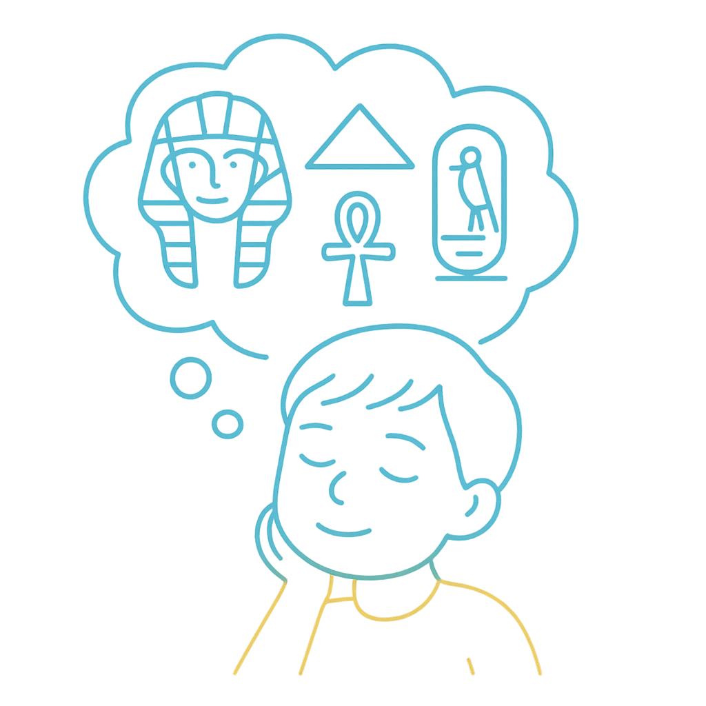 Souvenirs dans la tête d'un enfant en revenant de son voyage en egypte en famille